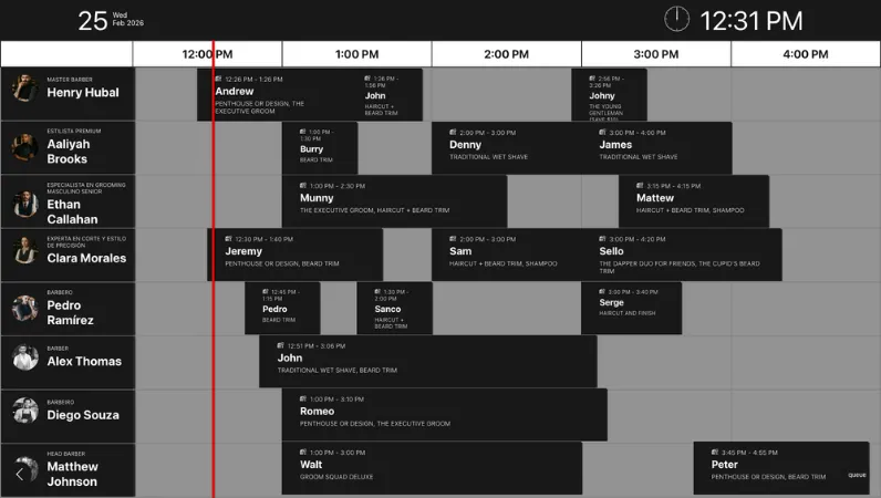 Panoul de programări al frizeriei pe ecranul TV